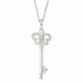 Sterling Silver 925 Key Necklace with CZ Embers Elegant Design - 18